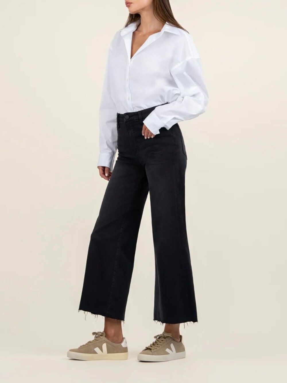 Kut From the Kloth Meg High Rise Fab Ab Wide Leg Raw Hem - Picture 5 of 9